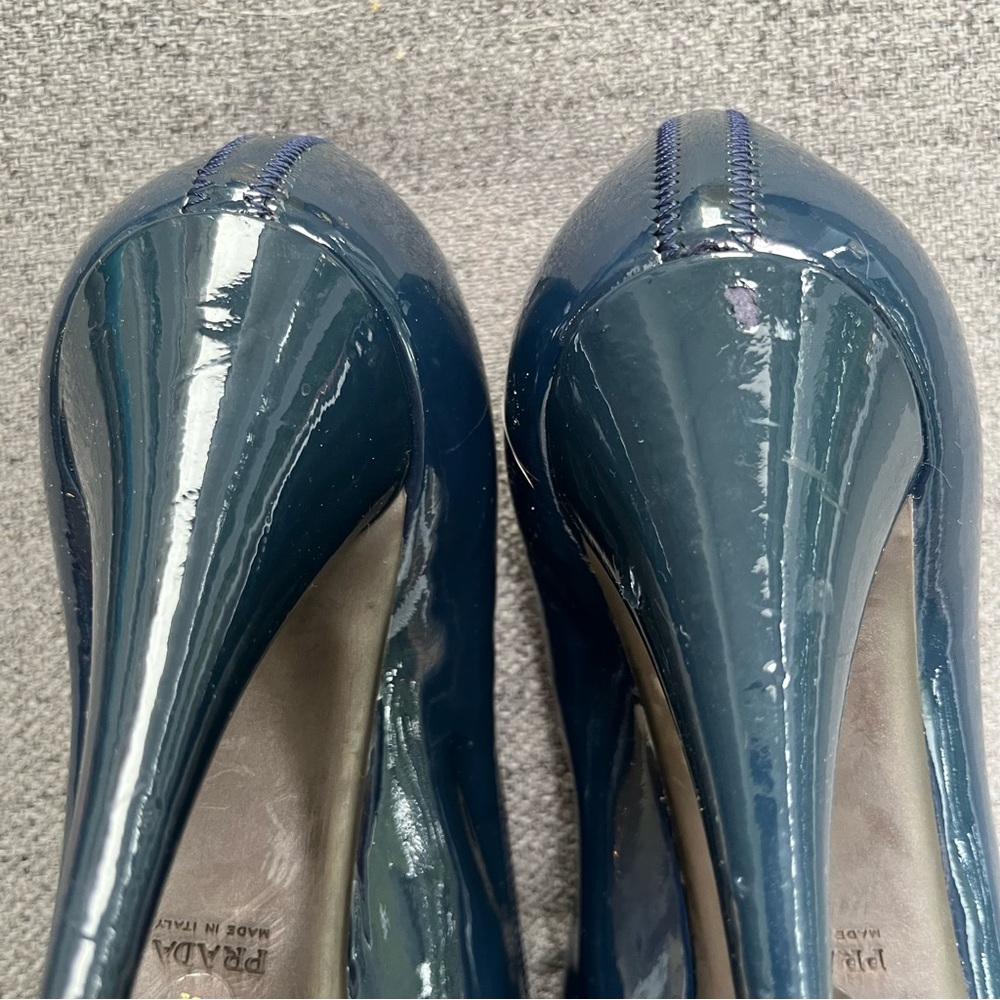 PRADA Women's Blue Leather Patent Almond Toe Stiletto Court Shoes EU38.5 - Picture 4 of 7